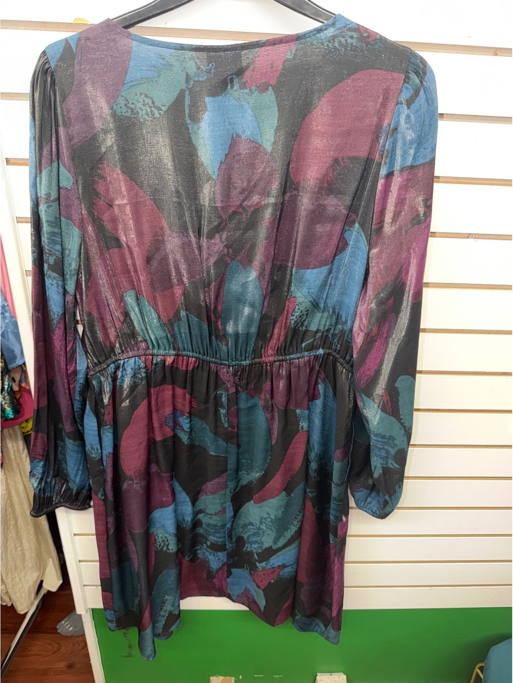 Ava & Viv 1X Floral Wrap Style Long Sleeve Dress Teal Purple Black NWT
